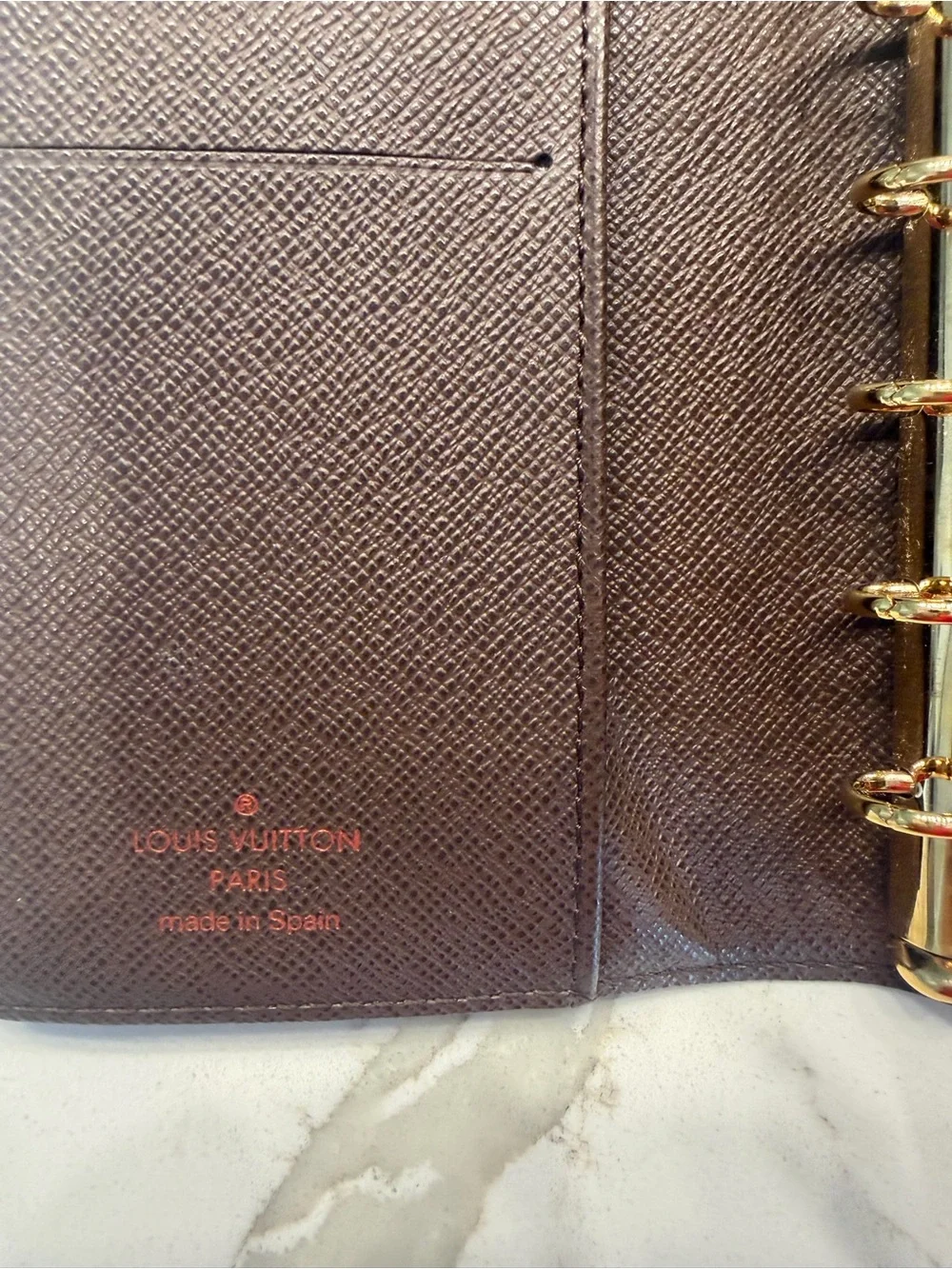 Louis Vuitton Damier Ebene Agenda PM w/ Gold Rings (Made in Spain)